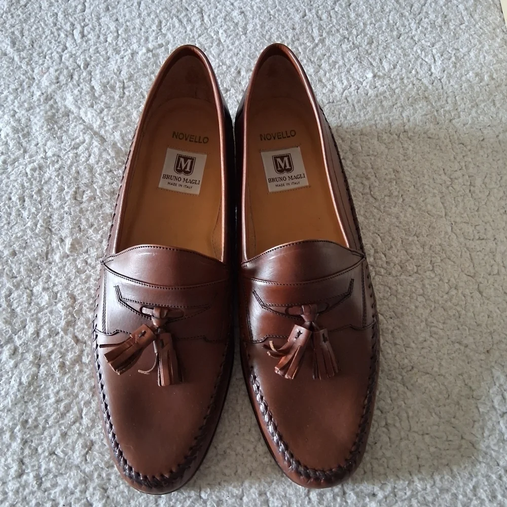 New Bruno Magli Men's Brown Novella Leather Loafers Made In Italy